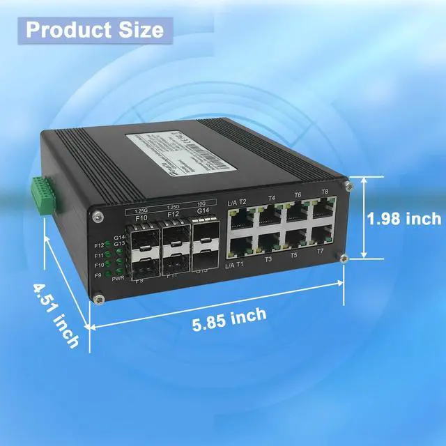 Alt view image 5 of 5 - Hereta 14-Port Industrial Gigabit Ethernet Switch Support 8 Ports 10/100/1000T Auto MDI/MDIX + 4 Ports 1000Base-X SFP + 2 Ports 10G Base-SR/LR SFP+ Network Switch