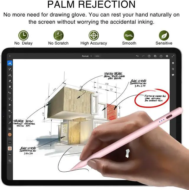 Alt view image 4 of 5 - Pen for iPad 2018-2025, HATOKU 15 Mins Fast Charging Pencil 1st Gen with Tilt & Palm Rejection Compatible with iPad Air 3/4/5/M2/M3, iPad mini 5/6, iPad 6/7/8/9/10/11, iPad Pro 11"/12.9"/M4 (Pink)