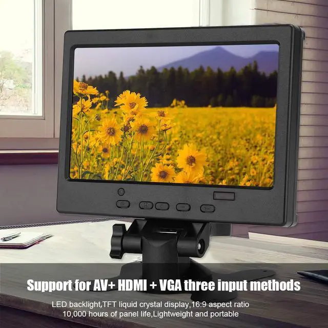 Alt view image 4 of 5 - 7 inch LCD Monitor, 16:9 800:1 1024x600 250cd/m² LED Backlight Widescreen 1080P HD Monitor Mini Screen w/Speaker,Support HDMI/VGA/AV,for/Car Display/CCTV(US)