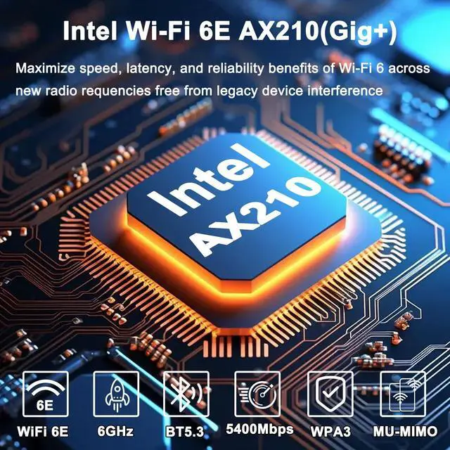 Alt view image 2 of 5 - WiFi 6E PCIe WiFi Card for Desktop PC AX210, Up to 2400Mbps, Bluetooth 5.3, WPA3, 802.11AXE Tri Band Wireless Adapter with MU-MIMO, OFDMA, Supports Windows 11, Windows 10(64-bit*), Linux*