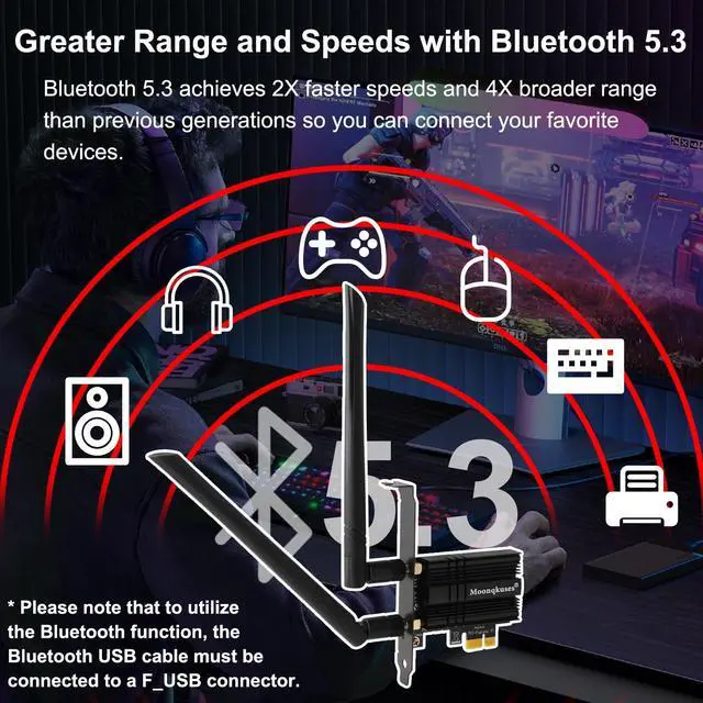 Alt view image 4 of 5 - WiFi 6E PCIe WiFi Card for Desktop PC AX210, Up to 2400Mbps, Bluetooth 5.3, WPA3, 802.11AXE Tri Band Wireless Adapter with MU-MIMO, OFDMA, Supports Windows 11, Windows 10(64-bit*), Linux*
