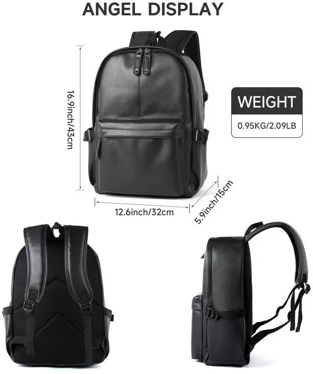 Alt view image 2 of 5 - MOYYI Leather Backpack for Men Black Large Backpack Fit 15.6inch Laptop Rucksack Waterproof for business Commute Casual Daypack