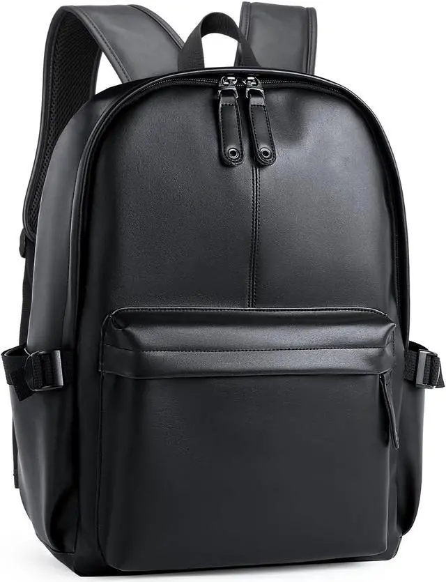Main image of MOYYI Leather Backpack for Men Black Large Backpack Fit 15.6inch Laptop Rucksack Waterproof for business Commute Casual Daypack