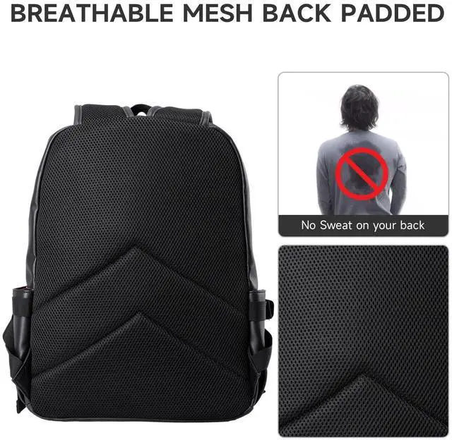 Alt view image 3 of 5 - MOYYI Leather Backpack for Men Black Large Backpack Fit 15.6inch Laptop Rucksack Waterproof for business Commute Casual Daypack