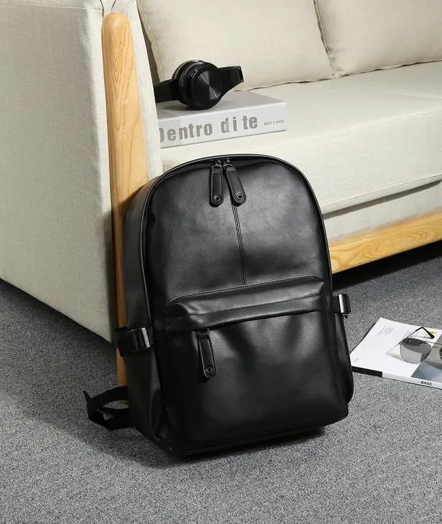 Alt view image 5 of 5 - MOYYI Leather Backpack for Men Black Large Backpack Fit 15.6inch Laptop Rucksack Waterproof for business Commute Casual Daypack
