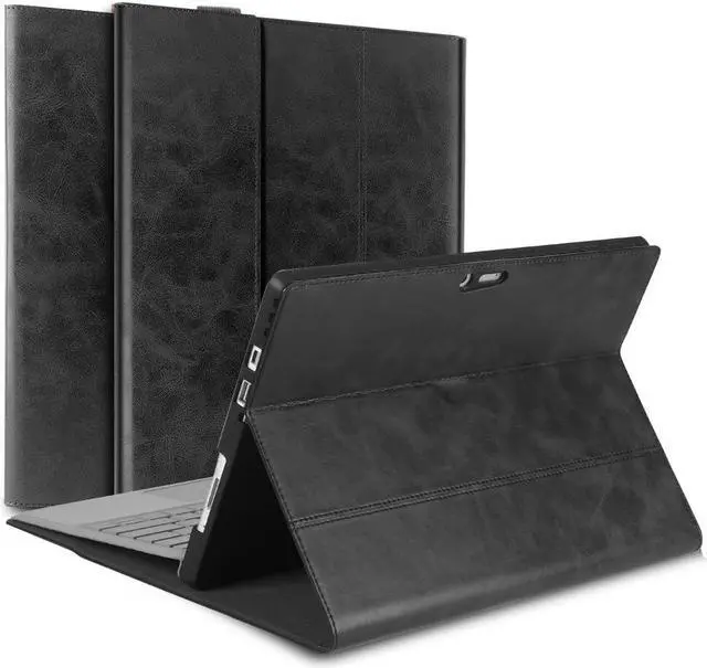 Main image of NANRUIL for Microsoft Surface Pro 8 13 inch Case 2021 Genuine Leather Cover Protective Shell Compatible with Type Cover Keyboard and Pencil Holder.Black