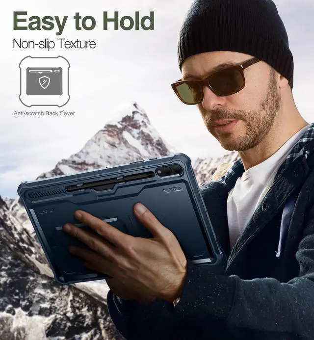 Alt view image 4 of 5 - Dexnor Case for Samsung Galaxy Tab S10 Plus (2024) / Galaxy Tab S9 Plus (2023) 12.4 Inch, [Built in Screen Protector & Kickstand] with Pen Holder Heavy Duty Shockproof Protective Cover - Blue