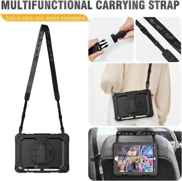 Alt view image 5 of 5 - HXCASEAC Case for iPad 9th/8th/7th Generation 10.2 inch, with Pencil Holder, Screen Protector, Hand Strap, Heavy Duty Protective for iPad 9/8/7 Case 10.2-inch 2021/2020/2019, Black