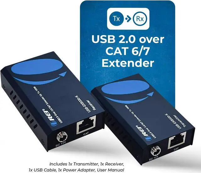 Alt view image 2 of 5 - OREI USB 2.0 Over Ethernet Cat5e/6 Extender LAN Upto 330 Feet - Extends 2 Ports USB-A Signal Over LAN Ethernet - Power Over Cable for Long Distance Extension Supports All Operating System