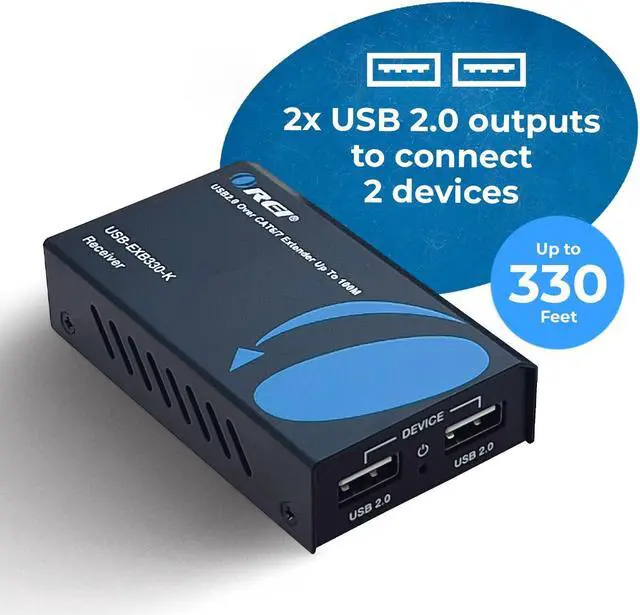 Alt view image 3 of 5 - OREI USB 2.0 Over Ethernet Cat5e/6 Extender LAN Upto 330 Feet - Extends 2 Ports USB-A Signal Over LAN Ethernet - Power Over Cable for Long Distance Extension Supports All Operating System