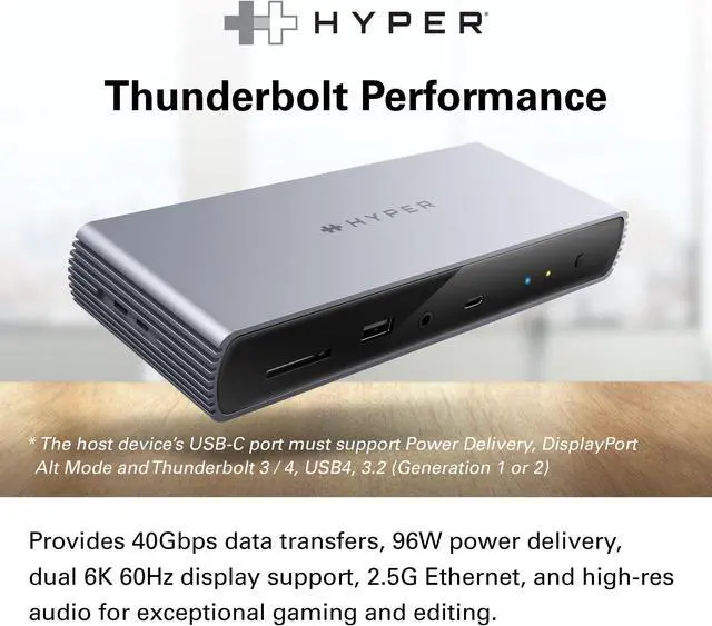 Alt view image 2 of 5 - HyperDrive Thunderbolt 4 Dock - Dual 6K60Hz Display Support Docking Station, 96W PD Charge, 2.5 Gigabit Ethernet, 10Gbps USB-A File Transfer, 11 Ports for PC/Mac