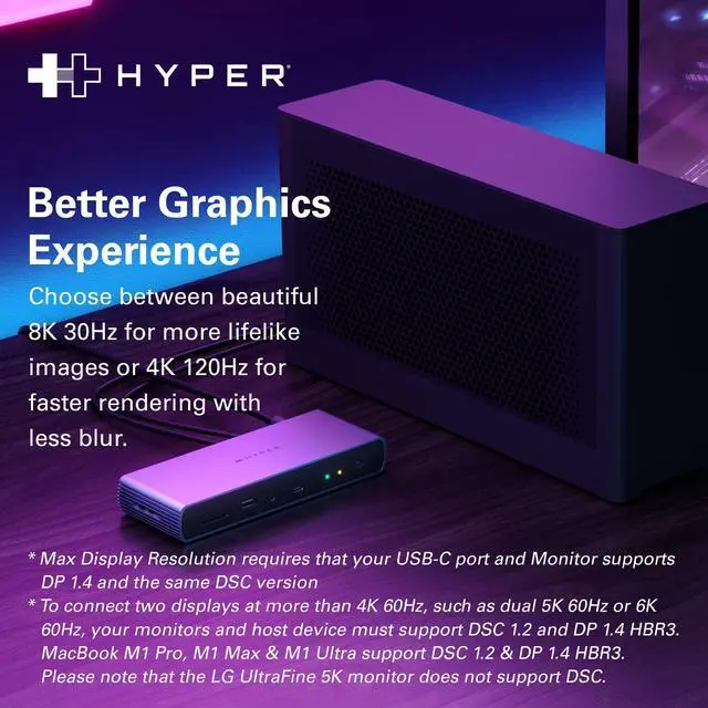 Alt view image 5 of 5 - HyperDrive Thunderbolt 4 Dock - Dual 6K60Hz Display Support Docking Station, 96W PD Charge, 2.5 Gigabit Ethernet, 10Gbps USB-A File Transfer, 11 Ports for PC/Mac