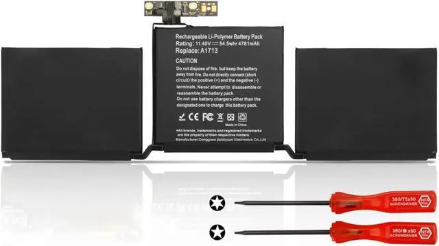 Main image of HBFVG A1713 Laptop Battery Replacement for MacBook Pro 13" A1708 Late 2016 Mid 2017 EMC 2978 3164 MPXQ2LL/A MLL42B/A MLL42LL/A MLL42Y/A MLUQ2LL/A MPXQ2B/A MLL42FN/A MPXQ2D/A MPXQ2FN/A(11.4V 54.5Wh)