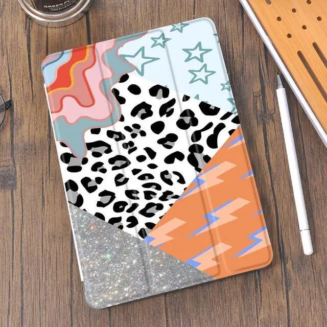 Alt view image 2 of 5 - Idocolors Leopard Patchwork Pattern Pad Case White Case for ipad 7th/8th/9th Generation (iPad 10.2 Inch Case 2019/2020/ 2021) Cute Girly Anti-Scratch Shockproof with Pencil Holder Trifold Stand Case