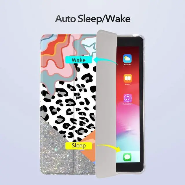 Alt view image 3 of 5 - Idocolors Leopard Patchwork Pattern Pad Case White Case for ipad 7th/8th/9th Generation (iPad 10.2 Inch Case 2019/2020/ 2021) Cute Girly Anti-Scratch Shockproof with Pencil Holder Trifold Stand Case