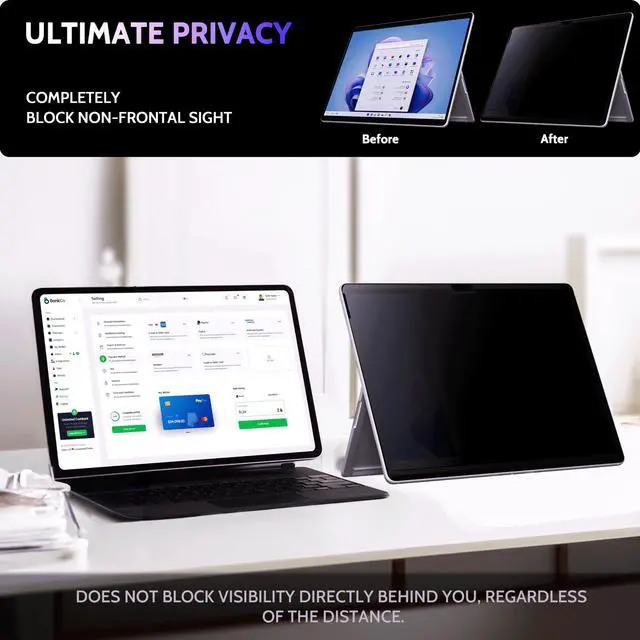 Alt view image 4 of 5 - Peslv Privacy Screen for 13 Inch Surface Pro 11/10/9/8/X, MagicSuction Removable Anti Spy Black Protector, Glare Blue Light Filter for Microsoft Laptop Computer Monitor