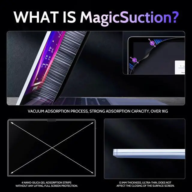 Alt view image 3 of 5 - Peslv Privacy Screen for 12.4 Inch Surface Laptop Go 3/2/1, MagicSuction Removable Anti Spy Black Protector, Glare Blue Light Filter for Microsoft Laptop Computer Monitor