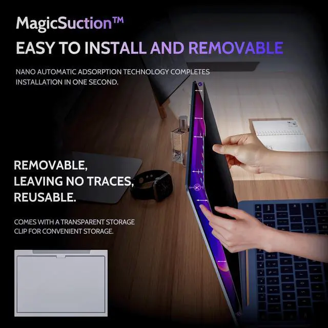 Alt view image 2 of 5 - Peslv Privacy Screen for 12.4 Inch Surface Laptop Go 3/2/1, MagicSuction Removable Anti Spy Black Protector, Glare Blue Light Filter for Microsoft Laptop Computer Monitor