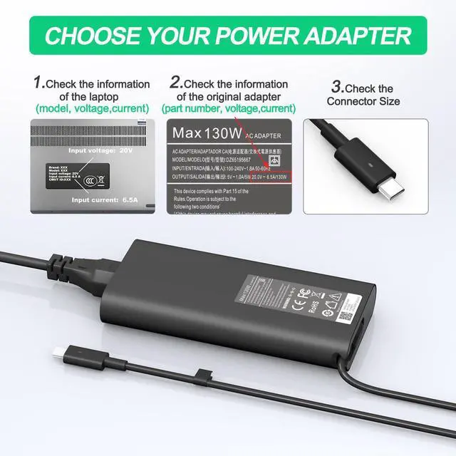 Alt view image 4 of 5 - New Replacement Dell 130W Laptop Charger USB C Type C for Dell XPS 15 9575 9520 9510 9500 17 9720 9710 9700 Precision 5530 5550 5560 5570 5750 5760 3560 Latitude 5411 5421 5511 5520 5521 Power Cord