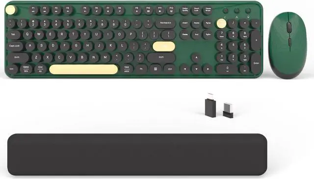 Main image of Colorful Wireless Computer Keyboards Mouse Combos, Cute Retro Typewriter Keyboard with Round Keycaps, 2.4 GHz 104 Keys Full-Sized USB/Type C Receiver Keyboard and Optical Mouse(Dark Green)