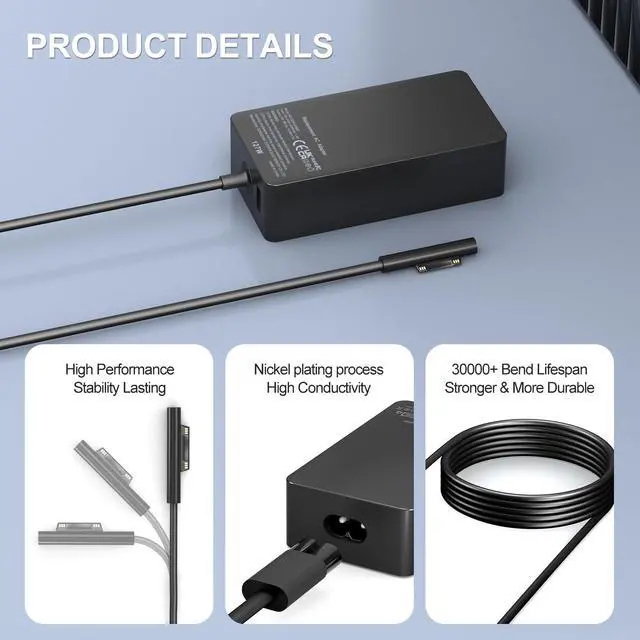 Alt view image 5 of 5 - Surface Pro Charger 127W, Surface Book 3 Charger Replacement for Microsoft Surface Book 3 2 1, Surface Pro X 9 8 7 6 5 4 3, Surface Laptop 5 4 3 2 1, Surface Go 3 2 1 with 11FT Power Supply Cord
