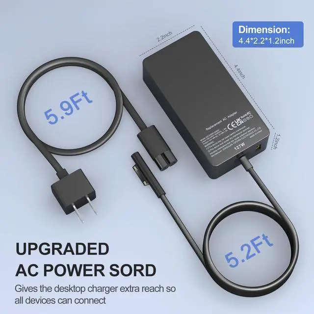 Alt view image 4 of 5 - Surface Pro Charger 127W, Surface Book 3 Charger Replacement for Microsoft Surface Book 3 2 1, Surface Pro X 9 8 7 6 5 4 3, Surface Laptop 5 4 3 2 1, Surface Go 3 2 1 with 11FT Power Supply Cord