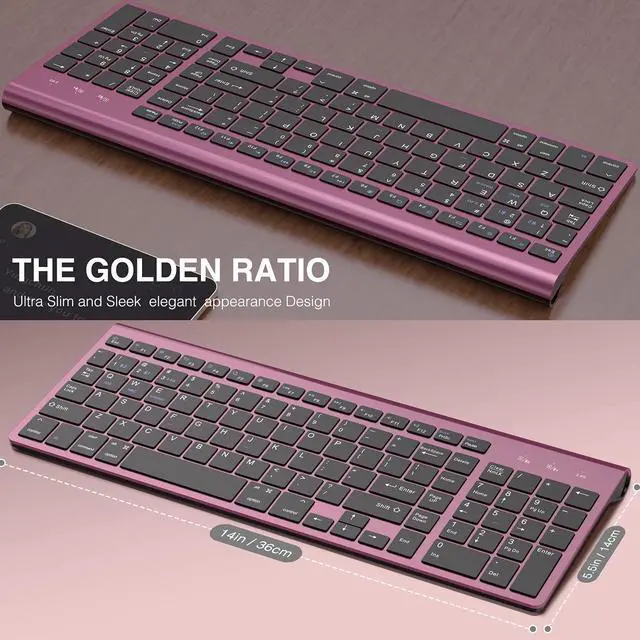 Alt view image 4 of 5 - JOYACCESS Bluetooth Keyboard,Multi-Device (2.4G+BT3.0+BT5.0) Wireless Bluetooth Keyboard Compatible with iMac/Mac,MacBook,Laptop,Android,Windows-Wine Red