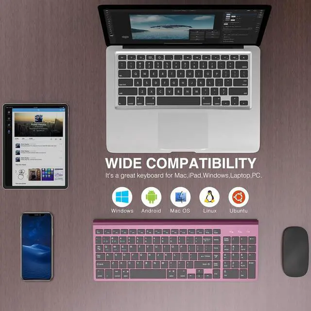 Alt view image 5 of 5 - JOYACCESS Bluetooth Keyboard,Multi-Device (2.4G+BT3.0+BT5.0) Wireless Bluetooth Keyboard Compatible with iMac/Mac,MacBook,Laptop,Android,Windows-Wine Red