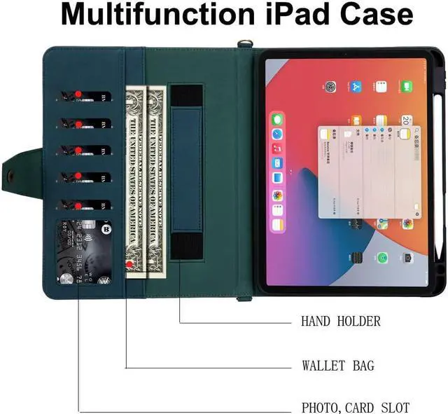 Alt view image 2 of 5 - iPad Mini 6 Case with Strap iPad Mini 6th Generation 2021 8.3 inch with Pencil Holder Small Pouch Pocket Shoulder Strap,Suitable for Carrying Outdoor (Green 005)