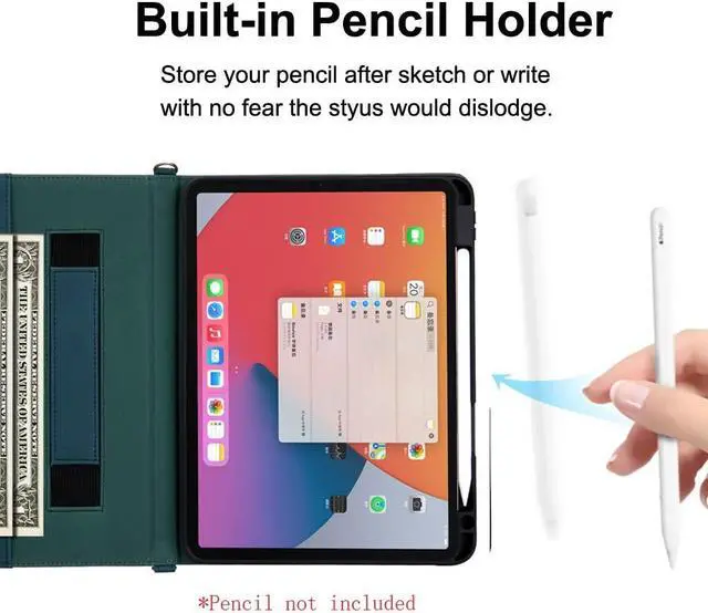 Alt view image 3 of 5 - iPad Mini 6 Case with Strap iPad Mini 6th Generation 2021 8.3 inch with Pencil Holder Small Pouch Pocket Shoulder Strap,Suitable for Carrying Outdoor (Green 005)