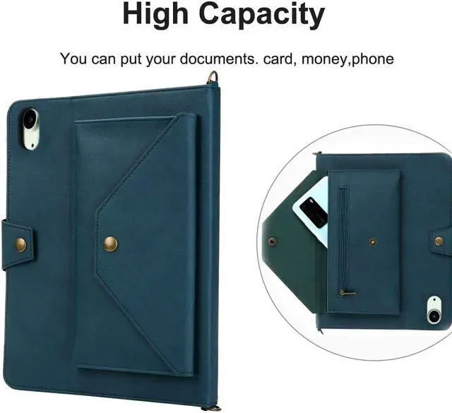 Alt view image 4 of 5 - iPad Mini 6 Case with Strap iPad Mini 6th Generation 2021 8.3 inch with Pencil Holder Small Pouch Pocket Shoulder Strap,Suitable for Carrying Outdoor (Green 005)