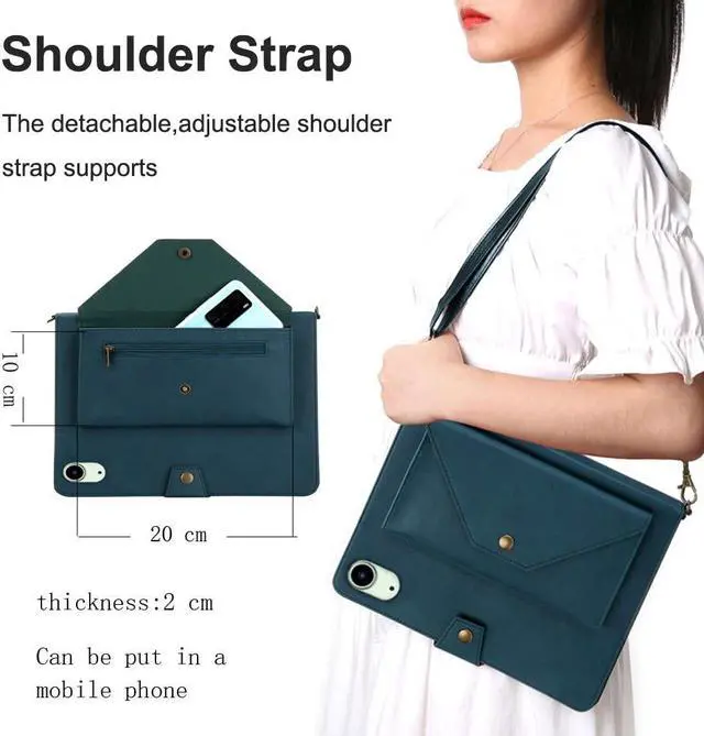 Alt view image 5 of 5 - iPad Mini 6 Case with Strap iPad Mini 6th Generation 2021 8.3 inch with Pencil Holder Small Pouch Pocket Shoulder Strap,Suitable for Carrying Outdoor (Green 005)