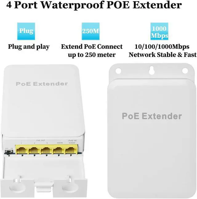Alt view image 5 of 5 - REVODATA 4 Port Outdoor Gigabit PoE Extender, 10/100/1000 Mbps PoE Repeater 100/250 Meter Extend, IEEE802.3af/at/bt Max 60W 4 PoE Output Waterproof for Outdoor, Plug and Play (WPOE6005G)