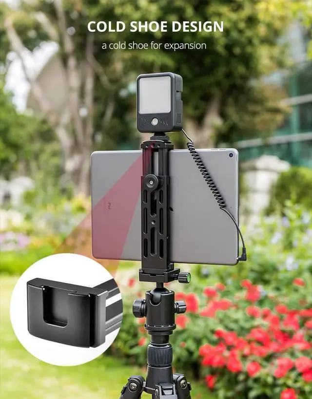 Alt view image 3 of 5 - Aluminium Alloy iPad Holder Clamp with Desktop Tripod Stand 1/4" Screw Mount Fits for iPad Air Pro Mini 6 4 3 2 1 10.9" 11" 2021 2020 Universal Tablet Pad Stablizer Clip Adapter
