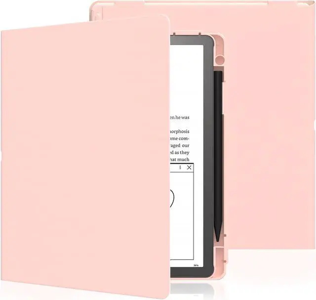 Alt view image 2 of 5 - E NET-CASE Case for Kindle Scribe (2024/2022 Released) - Lightweight and Hard Back Shell Protective Book Folio Cover with Auto Sleep Wake for Kindle Scribe 10.2" 2024/2022 with Pen Holder (Pink)