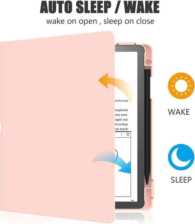 Alt view image 4 of 5 - E NET-CASE Case for Kindle Scribe (2024/2022 Released) - Lightweight and Hard Back Shell Protective Book Folio Cover with Auto Sleep Wake for Kindle Scribe 10.2" 2024/2022 with Pen Holder (Pink)