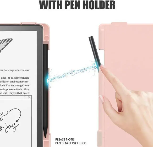 Alt view image 3 of 5 - E NET-CASE Case for Kindle Scribe (2024/2022 Released) - Lightweight and Hard Back Shell Protective Book Folio Cover with Auto Sleep Wake for Kindle Scribe 10.2" 2024/2022 with Pen Holder (Pink)