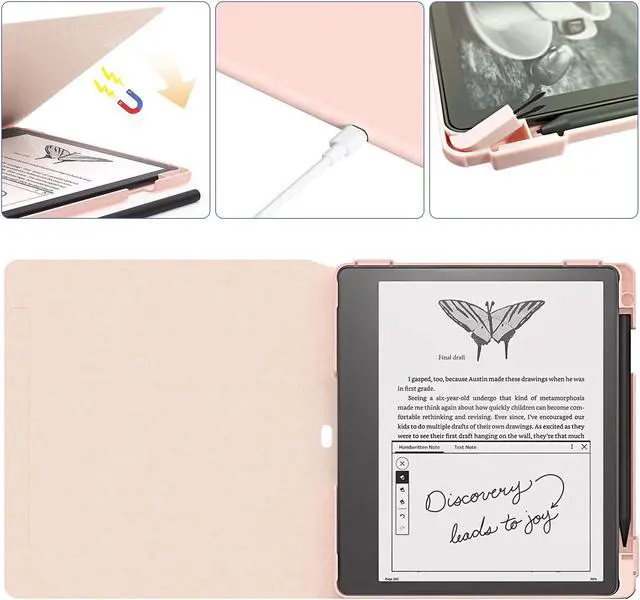 Alt view image 5 of 5 - E NET-CASE Case for Kindle Scribe (2024/2022 Released) - Lightweight and Hard Back Shell Protective Book Folio Cover with Auto Sleep Wake for Kindle Scribe 10.2" 2024/2022 with Pen Holder (Pink)