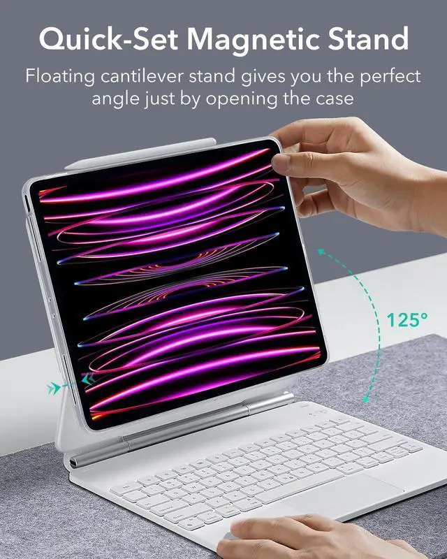 Alt view image 3 of 5 - ESR iPad Pro 12.9 Case with Keyboard, Easy-Set Magnetic Stand, Portrait/Raised Modes for iPad iPad Pro 12.9 (2022/2021/2020/2018), Removable Protective Case, Rebound 360 Series, White