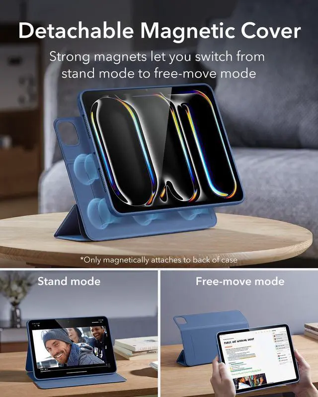 Alt view image 4 of 5 - ESR for iPad Pro 11 Inch Case 2024 5th Gen (M4), iPad Pro 11 Case with Pencil Holder, Removable Magnetic Cover, Vertical Stand, Supports Pencil Pro and Pencil(USB-C), Rebound 360 Series, Navy Blue