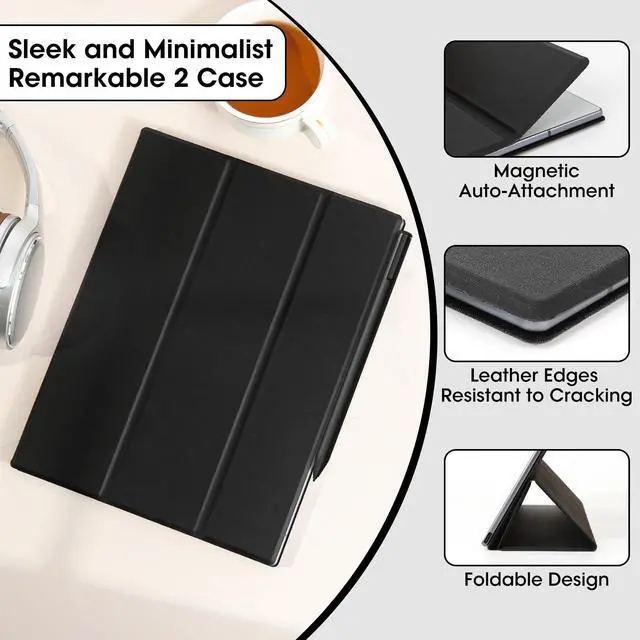 Alt view image 2 of 5 - Ex-Writing Case for Remarkable 2 Tablet 10.3", Exceptionally Textured Premium UP Leather with Built-in Magnet, Book Folio Design, Lightweight and Minimalistic.(Black)