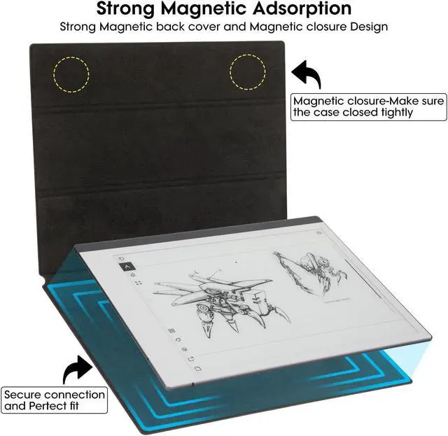 Alt view image 3 of 5 - Ex-Writing Case for Remarkable 2 Tablet 10.3", Exceptionally Textured Premium UP Leather with Built-in Magnet, Book Folio Design, Lightweight and Minimalistic.(Black)