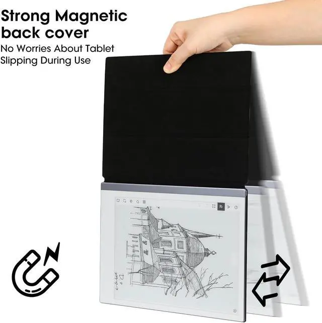 Alt view image 4 of 5 - Ex-Writing Case for Remarkable 2 Tablet 10.3", Exceptionally Textured Premium UP Leather with Built-in Magnet, Book Folio Design, Lightweight and Minimalistic.(Black)