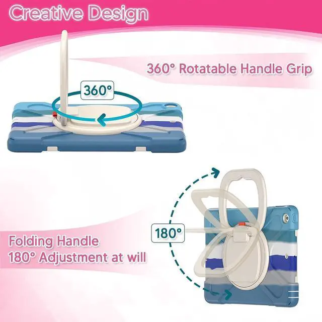 Alt view image 4 of 5 - Heavy Duty Case for iPad 9.7 inch,Shockproof Protective Rugged Cover with Pencil Holder &Rotating Kickstand &Shoulder Strap,Compatible with iPad 6th/5th /Air 2/Pro 9.7 (Colourful Blue)