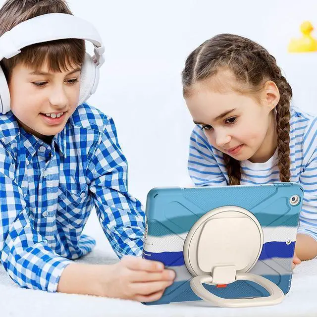 Alt view image 3 of 5 - Heavy Duty Case for iPad 9.7 inch,Shockproof Protective Rugged Cover with Pencil Holder &Rotating Kickstand &Shoulder Strap,Compatible with iPad 6th/5th /Air 2/Pro 9.7 (Colourful Blue)