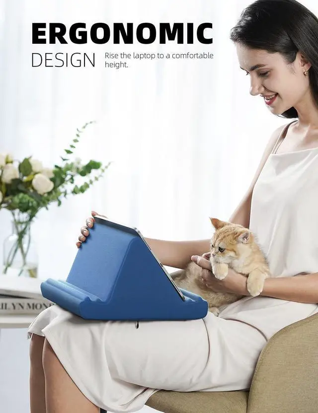 Alt view image 2 of 5 - Lamicall Tablet Pillow Holder, Pillow Soft Pad - Bed Tablet Stand for Lap with Pocket & 4 Viewing Angles, for iPad Pro 11, 10.5, 12.9 Air Mini, Kindle, 4-13" Devices, Royal Blue