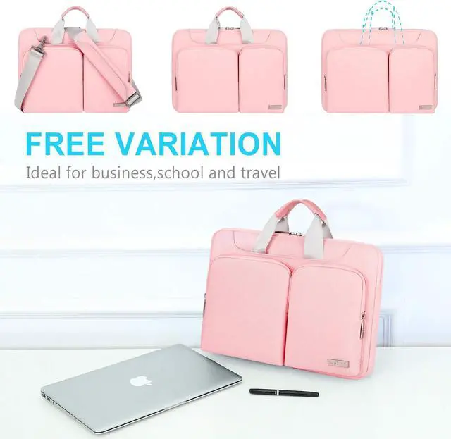 Alt view image 5 of 5 - Lacdo 360° Protective Laptop Shoulder Bag, 16 inch Laptop Bag for 16 inch New MacBook Pro M4/M3/M2 /M1 Pro Max A3403 A3186 A2991 A2780 A2485 2024-2019, 15" Surface Laptop 7th Copilot+PC Computer, Pink