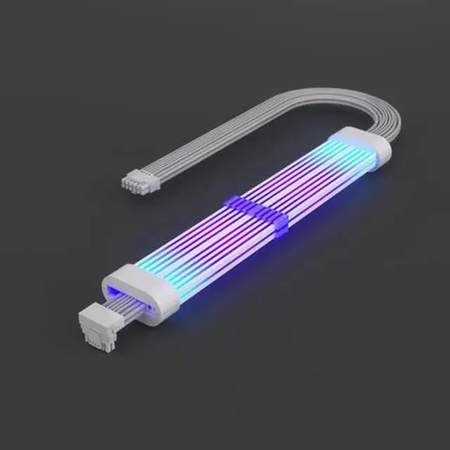 Alt view image 2 of 4 - Sirlyr RGB 12VHPWR Cable,PCIE 5.0 RGB PSU Cables,16 Pin GPU ARGB Extension - 90 Degree Adapter Male to Male for RTX 3090Ti 4080Ti 4090 600W Graphic Card to ATX 3.0 Power Supply,27In A Style White