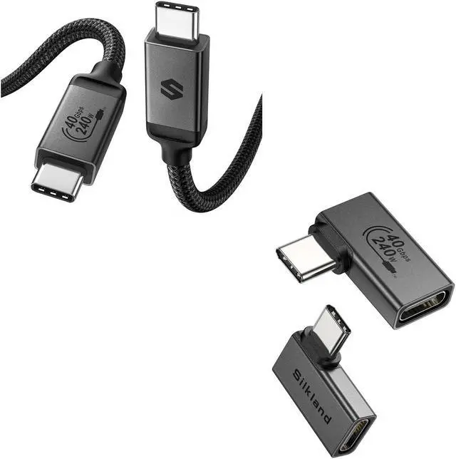 Main image of Silkland USB 4 Cable for Thunderbolt 4 Cable 40Gbps and USB C 90 Degree Adapter 2 Pack, 240W 40Gbps