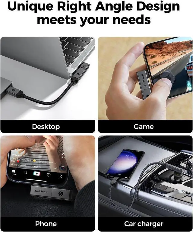 Alt view image 2 of 5 - Silkland USB 4 Cable for Thunderbolt 4 Cable 40Gbps and USB C 90 Degree Adapter 2 Pack, 240W 40Gbps